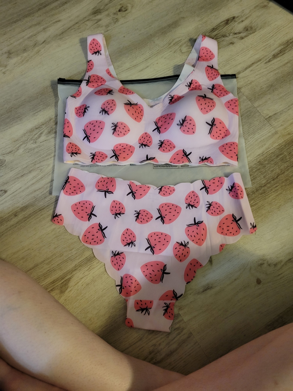 Pink Strawberry Print Bralette & High-Waist Brief Set